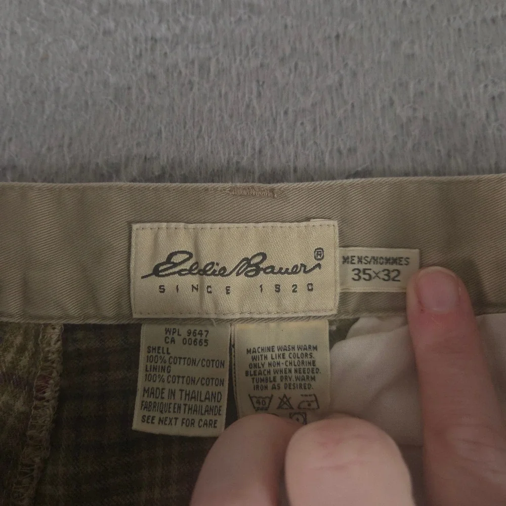 VINTAGE Eddie Bauer Pants Mens 35x32 Tan Straight Leg Flannel Lined Chino 90s